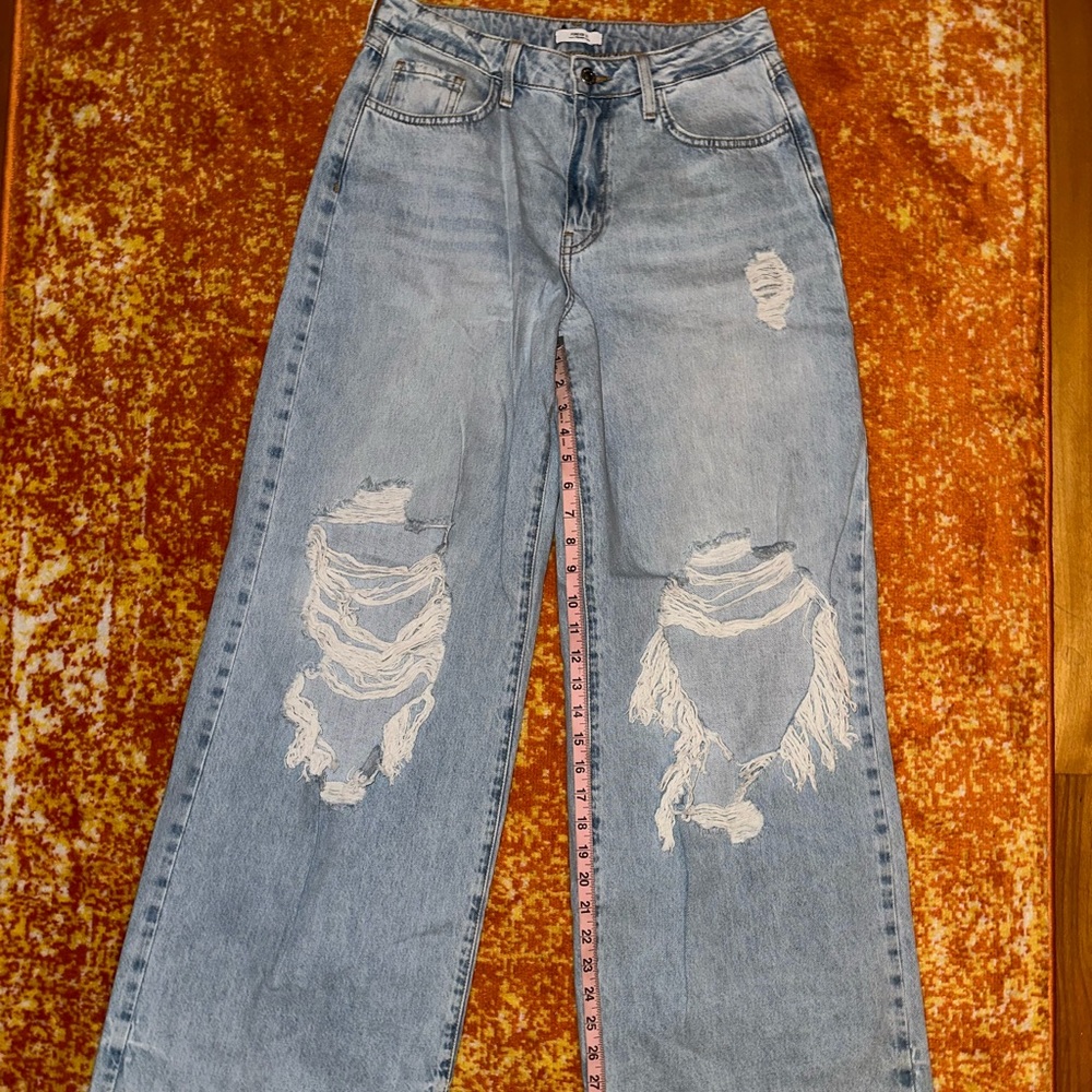 Forever21 Ultra Wide Leg Distressed Denim